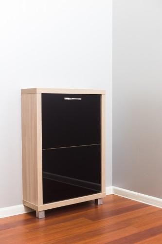 Обувница Люкс 2 секции ясень шимо светлый/стекло черное